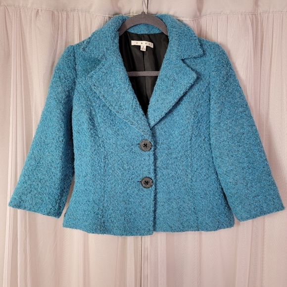 CAbi Charming Jacket Teal Boucle Wool Blend Blazer - Picture 9 of 9